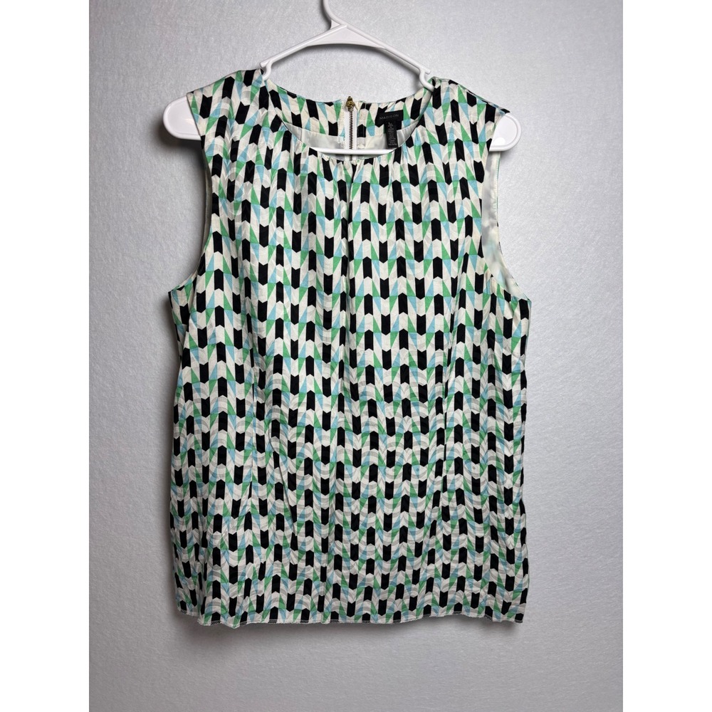 Madison Womens L Silk Cotton Blouse Geometric Sleeveless Exposed Zip Lined